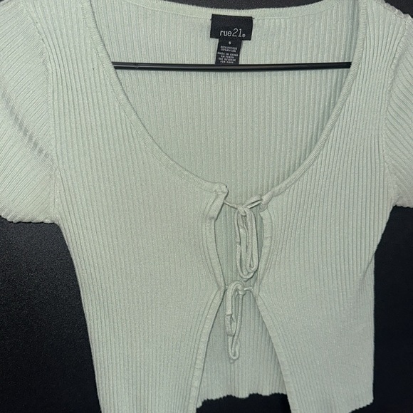 Rue 21 Size Small Mint Green Ribbed Front Double Tie Crop Top - Picture 3 of 5